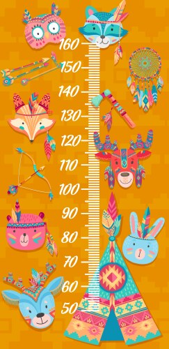 cartoon kids height chart funny owl wolf and fox vector image