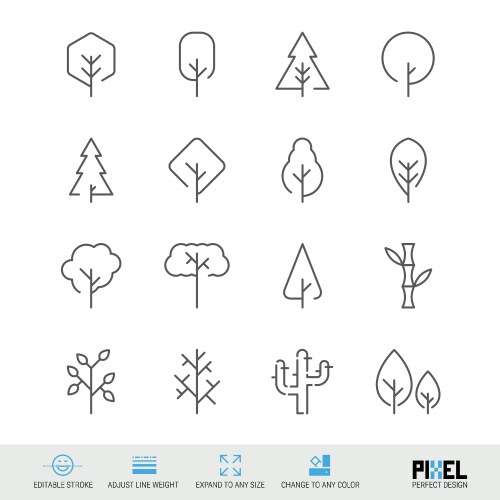 Tree and leaf line icons set natural stroke Vector Image