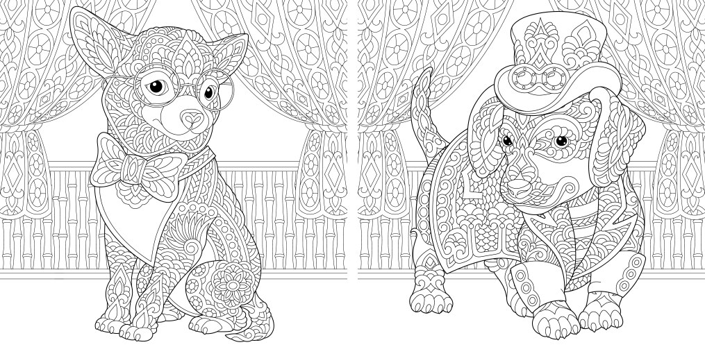 Steampunk Chihuahua & Dachshund Zentangle Vector Image
