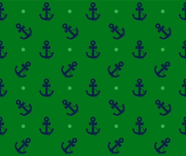 navy blue anchor on green background with dots vector image