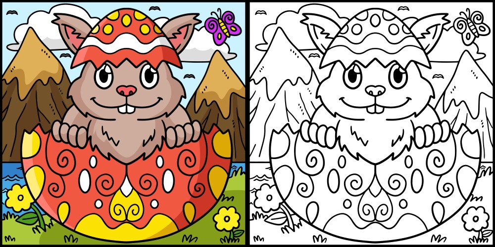 Bunny carrying easter egg coloring Royalty Free Vector Image