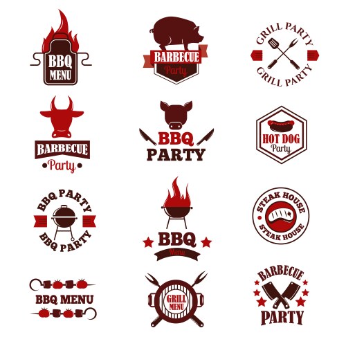 Bbq grill icons meat sausage barbecue fire fork Vector Image