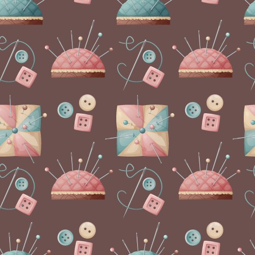 Seamless pattern with a pin cushion and buttons vector image
