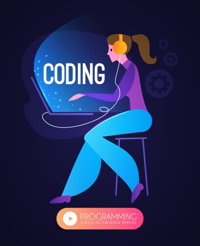 programming coding programmer woman at work vector image