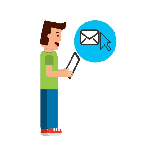 Character boy with tablet email cursor vector image