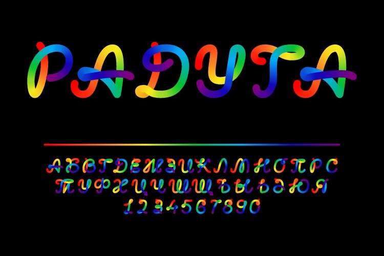 Rainbow script line font and number typography vector image