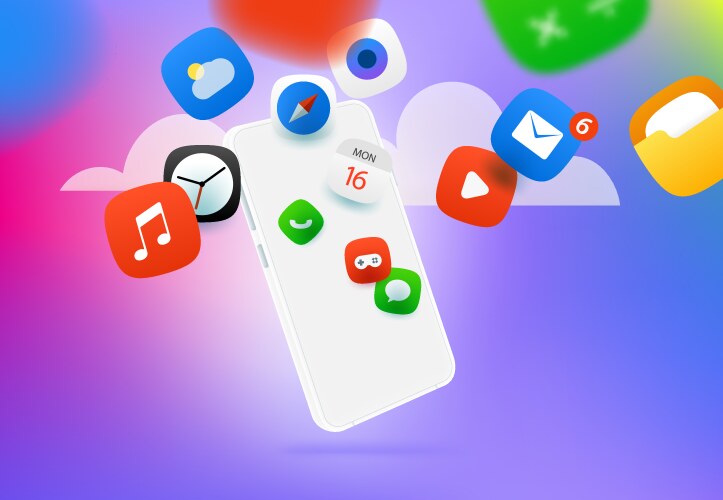 Using different internet applications via modern vector image