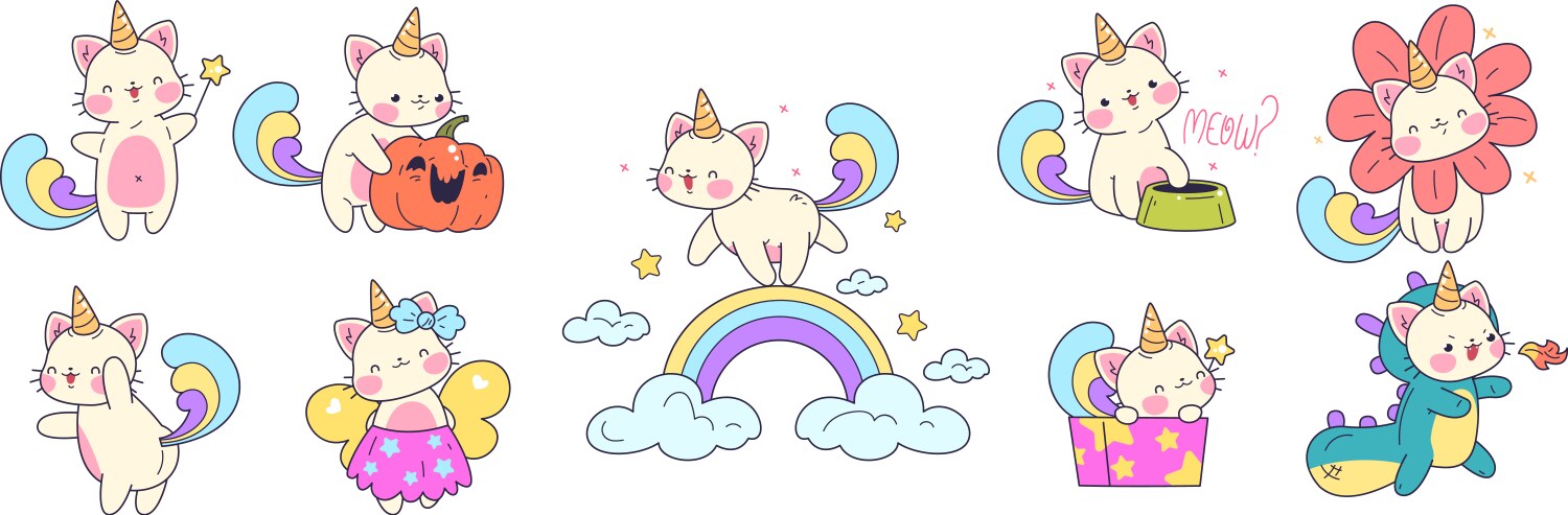 Cute Unicorn Kitten Stickers Vector Image
