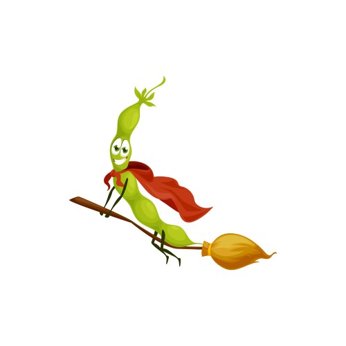 Cartoon bean witch character flying on broom vector image