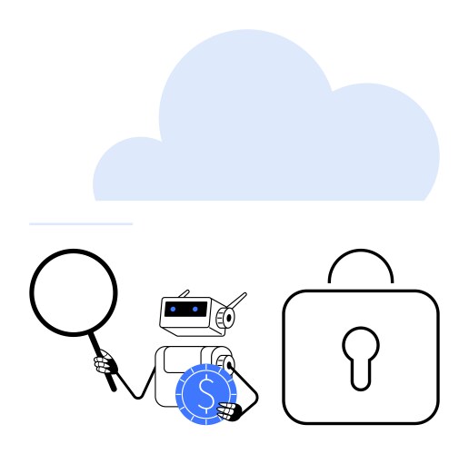 Robot analyzing cloud data with magnifier vector image