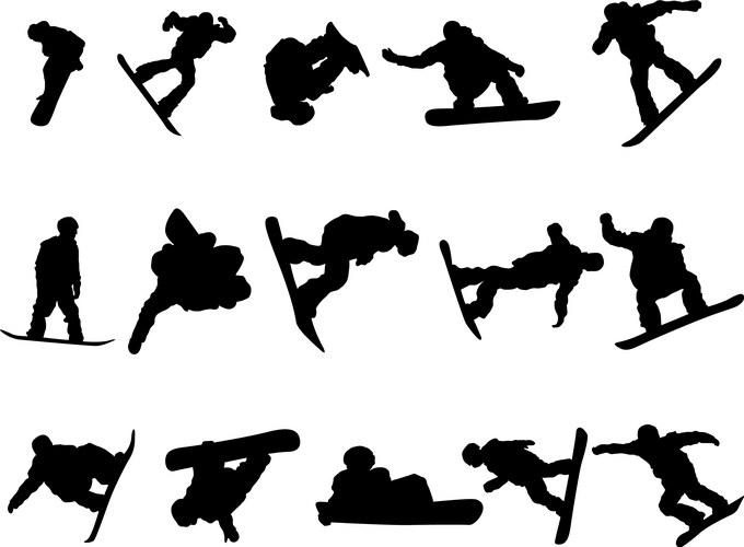 Snowboarde man silhouette set Vector Image