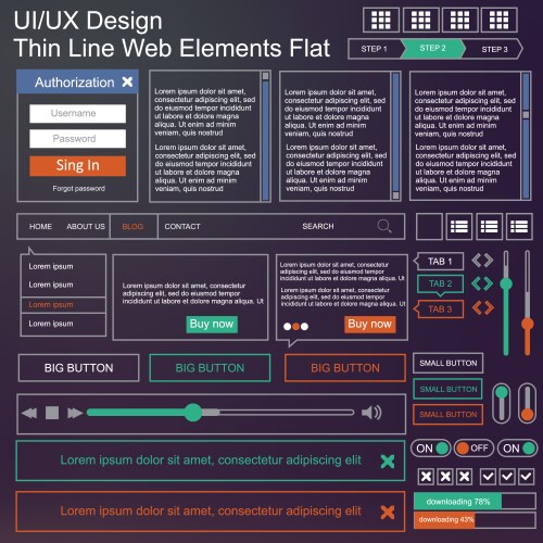 Ui ux kit for mobile applications and web vector image