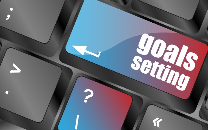 Goals setting button on keyboard with soft focus vector image