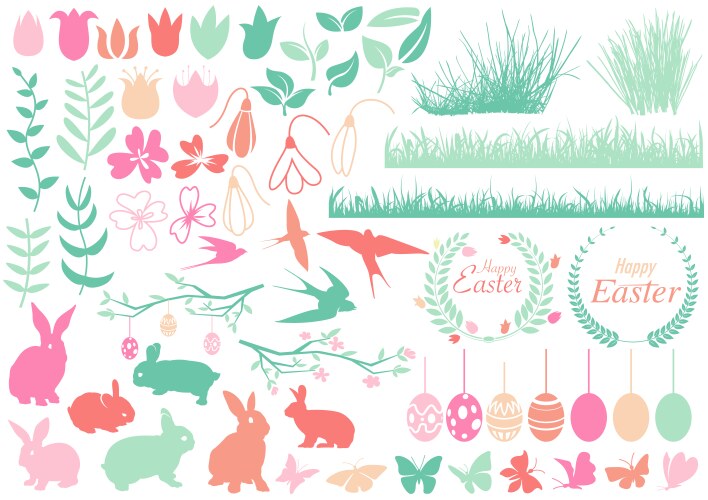Happy easter set of design elements Royalty Free Vector