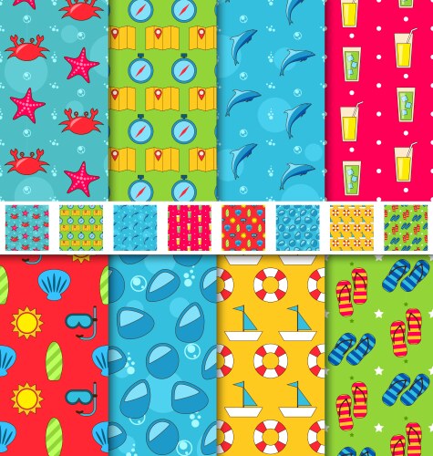 Set seamless patterns with tourism objects vector image