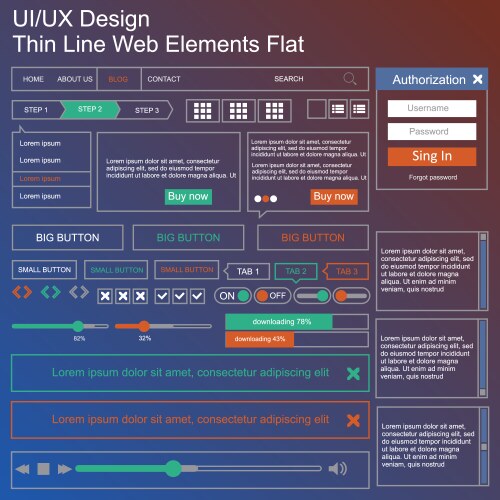 Ui ux kit for mobile applications and web vector image