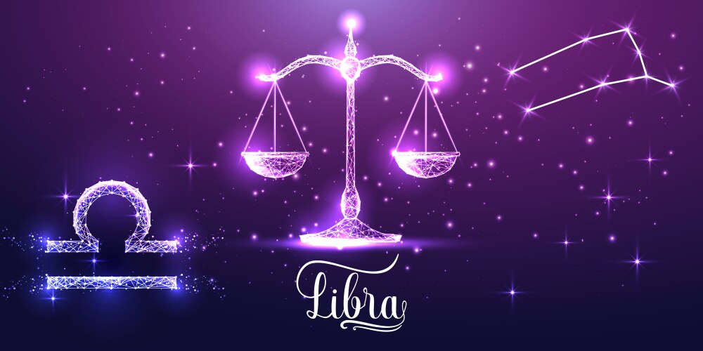 Futuristic libra zodiac sign on dark purple vector image