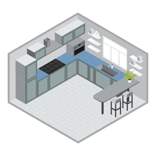 Realistic isometric kitchen Royalty Free Vector Image