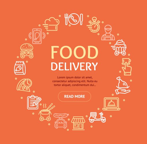 Food delivery service signs round design template vector image