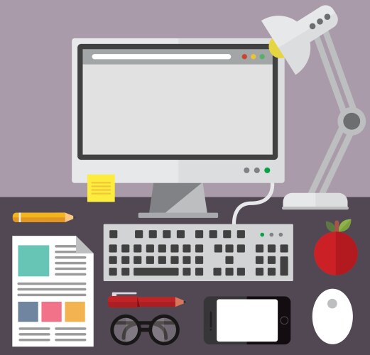 Desktop Computer with Desk Items vector image