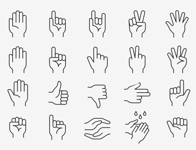 hands line icons set editable stroke vector image