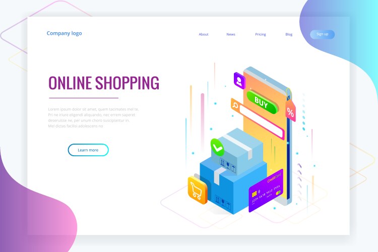 isometric online shopping concept landing vector image