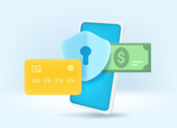 Secure payment via mobile application 3d style vector image