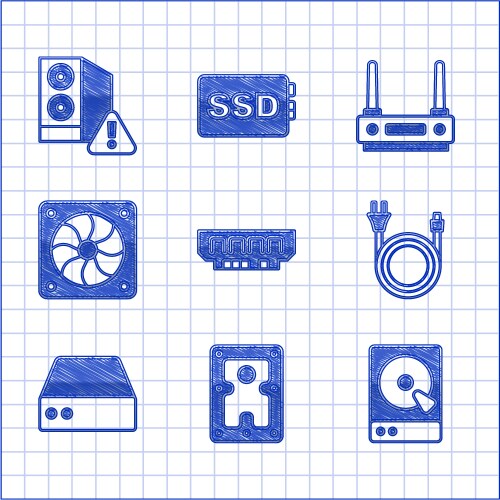 Set ram random access memory hard disk drive hdd vector image