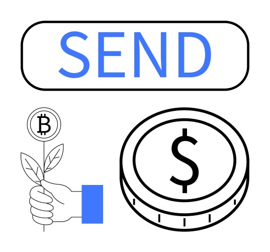 Digital payment concept with send button bitcoin vector image
