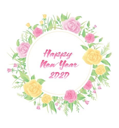 Floral frame with happy new year 2020 text Vector Image