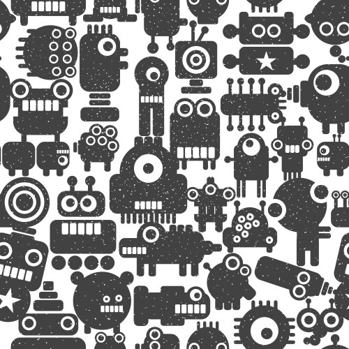Seamless pattern with techno monsters and robots vector image
