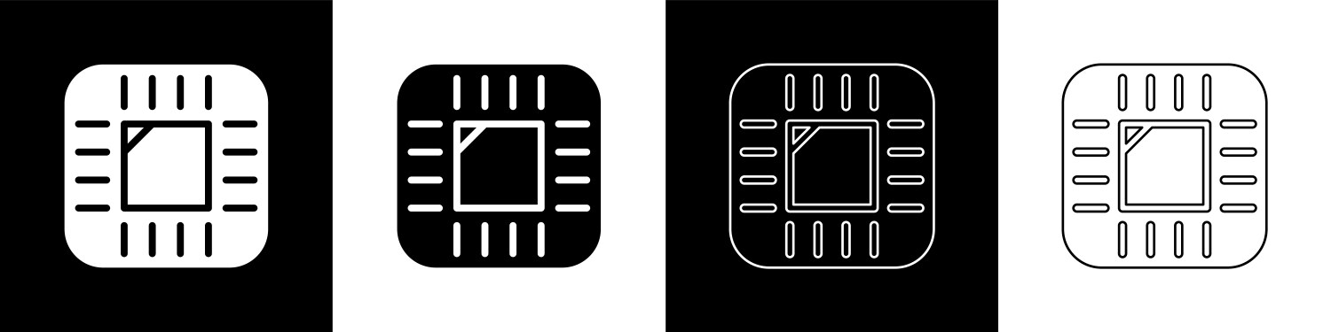Set computer processor with microcircuits cpu icon vector image