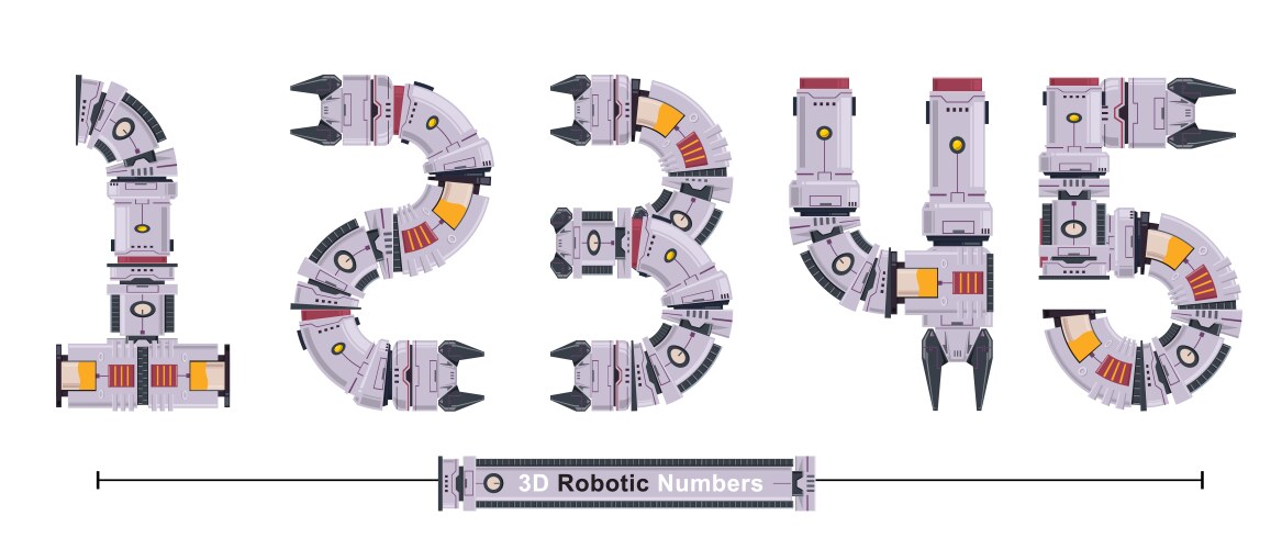 Numbers typography font 3d robot style in a set vector image