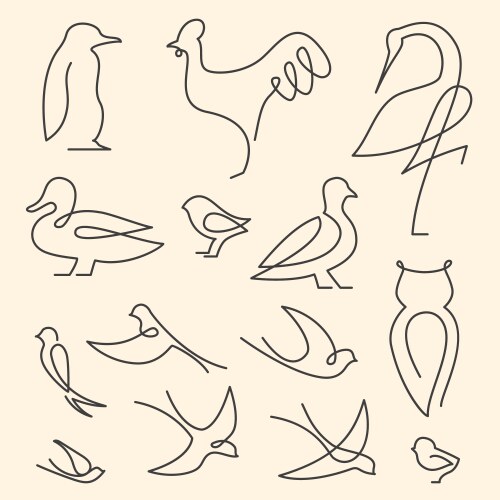 One line birds art logo set vector image