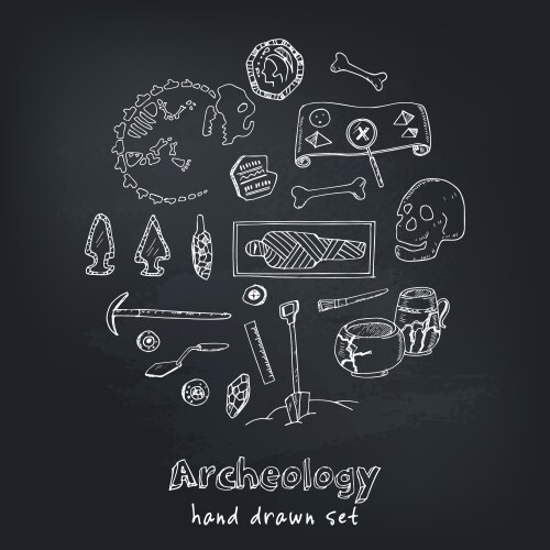 Archeology hand drawn sketch set Vector Image