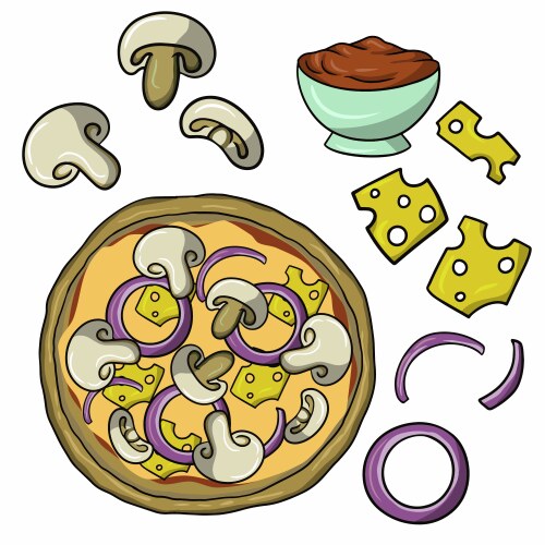A set of icons for creating pizza with mushrooms vector image