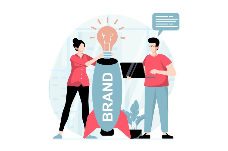 branding team concept with people scene in flat vector