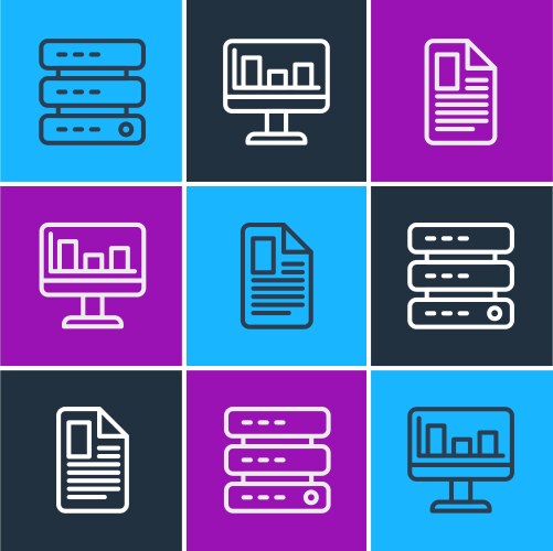 Set line server data web hosting file document vector image