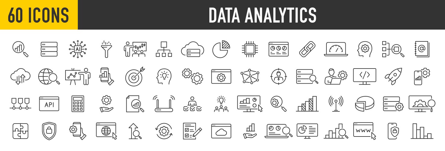 Set of 60 data analysis web icons in line style vector image