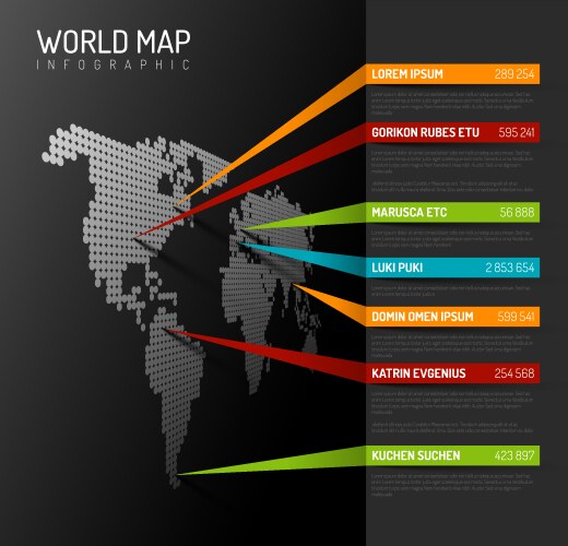 World map infographic template with pointer marks vector image