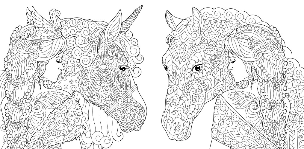 Fantasy Unicorn Coloring Page Vector Image
