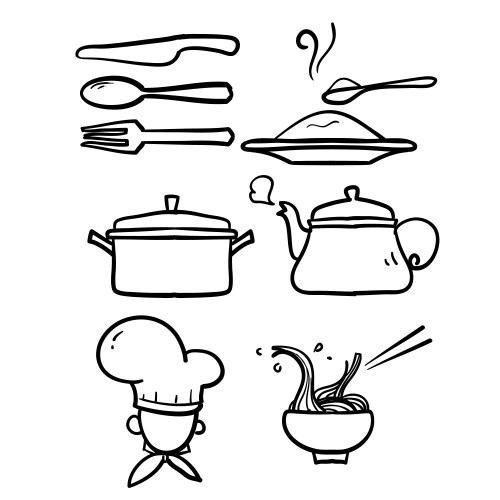 hand drawn doodle cooking icon set isolated vector image