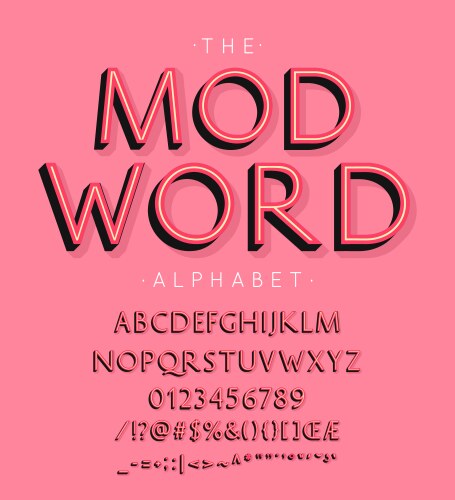 Mod word font and alphabet with numbers vector image