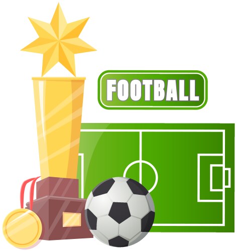 Gold cup near football ball poster sport game Vector Image
