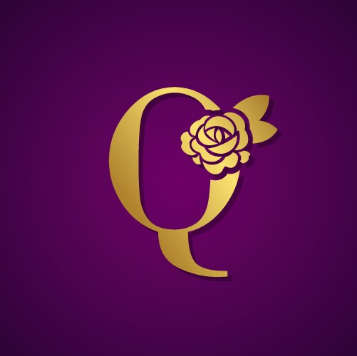 Gold letter with rose flower for fashion logo vector image