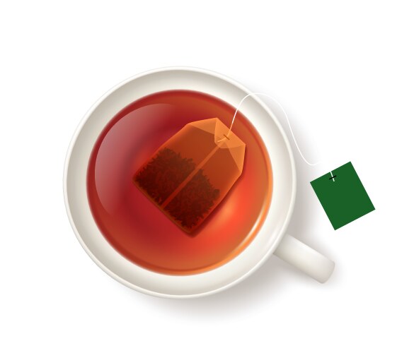 Isolated cup with tea bag top view hot drink mug vector image