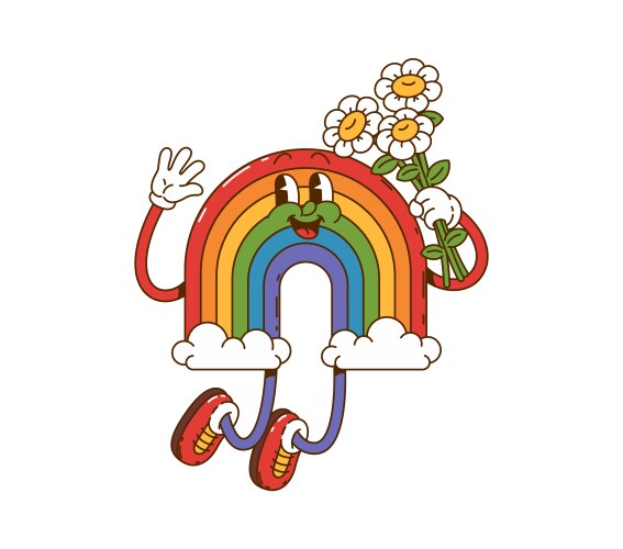 Funny groovy cake hippie dessert retro character Vector Image