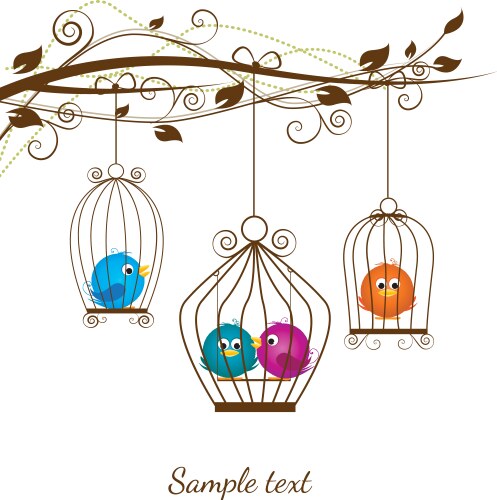 Vintage birdcages with birds Royalty Free Vector Image