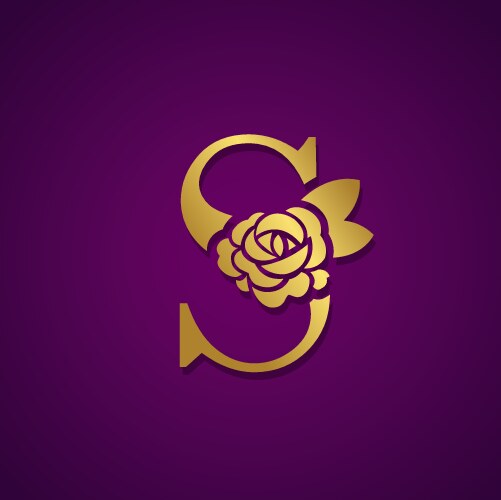 Gold letter with rose flower for fashion logo vector image