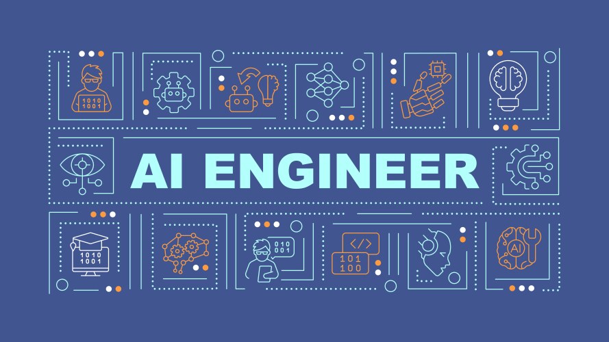 2d ai engineer text with thin linear icons vector image